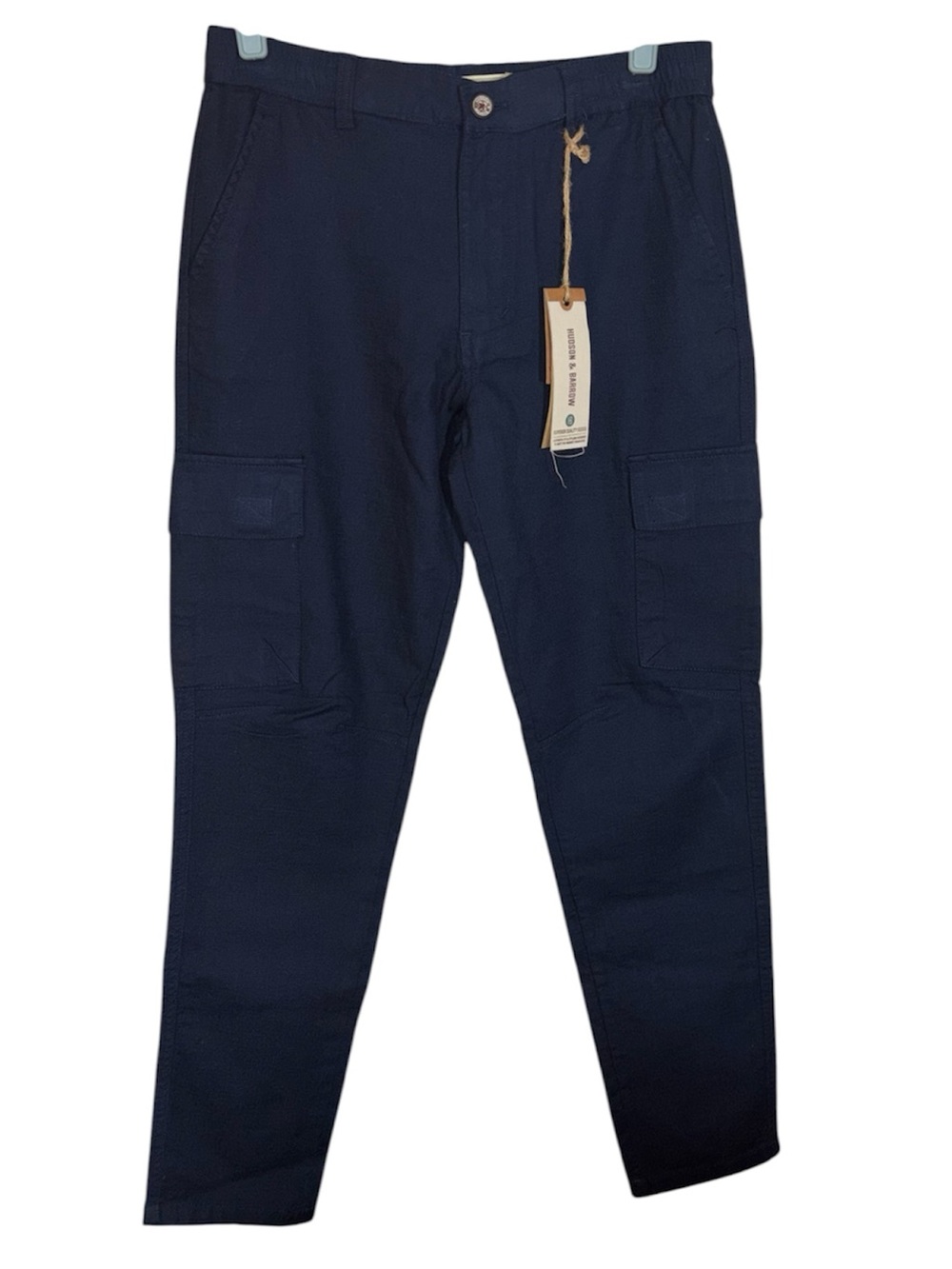 Hudson & Barrow Cargo Pants 100% Cotton Navy Blue Slim Stretch Men’s Size Small